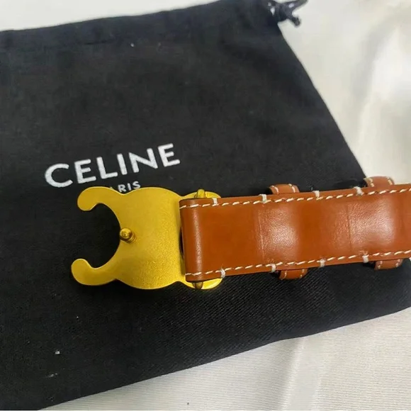 Celine Triomphe Buckle Belt Brown Leather 85cm / 34in Women’s - Picture 3 of 5